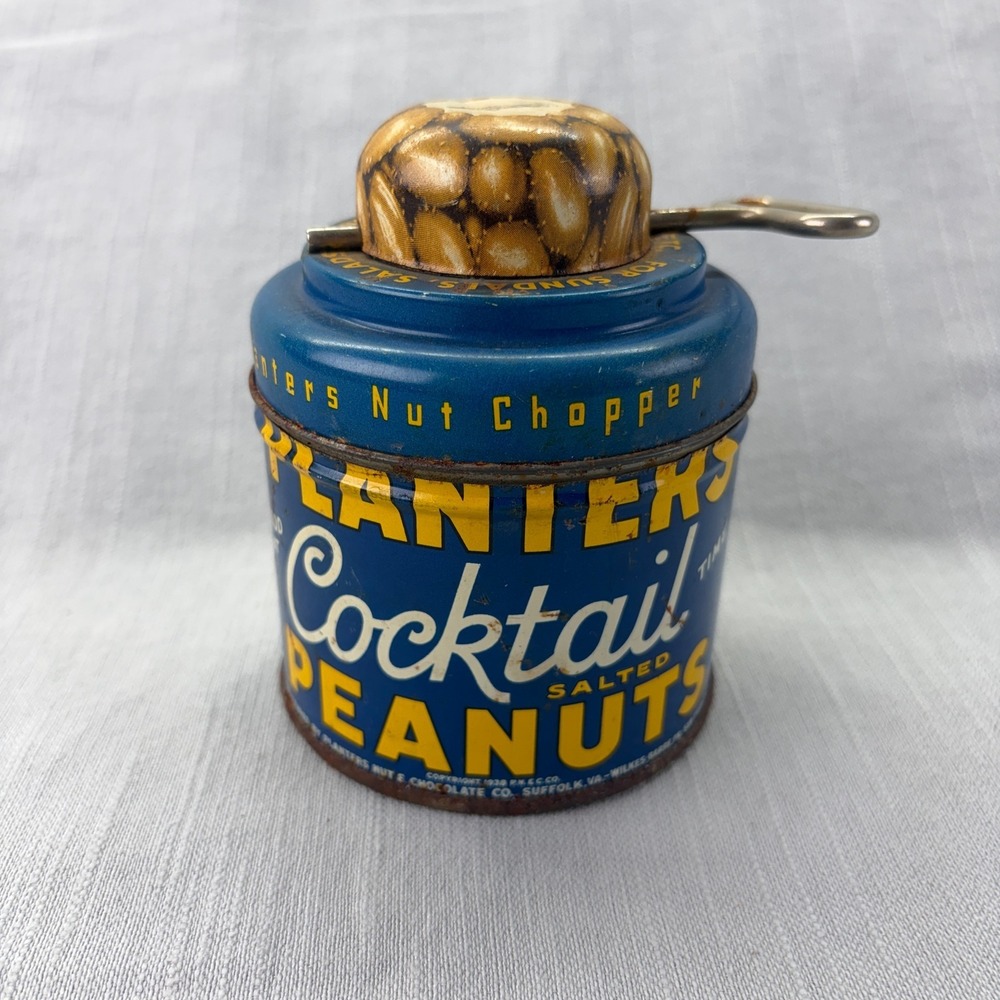 Planters Nut Chopper Vintage Mr Peanut Blue Cocktail Tin Hand Crank Grinder